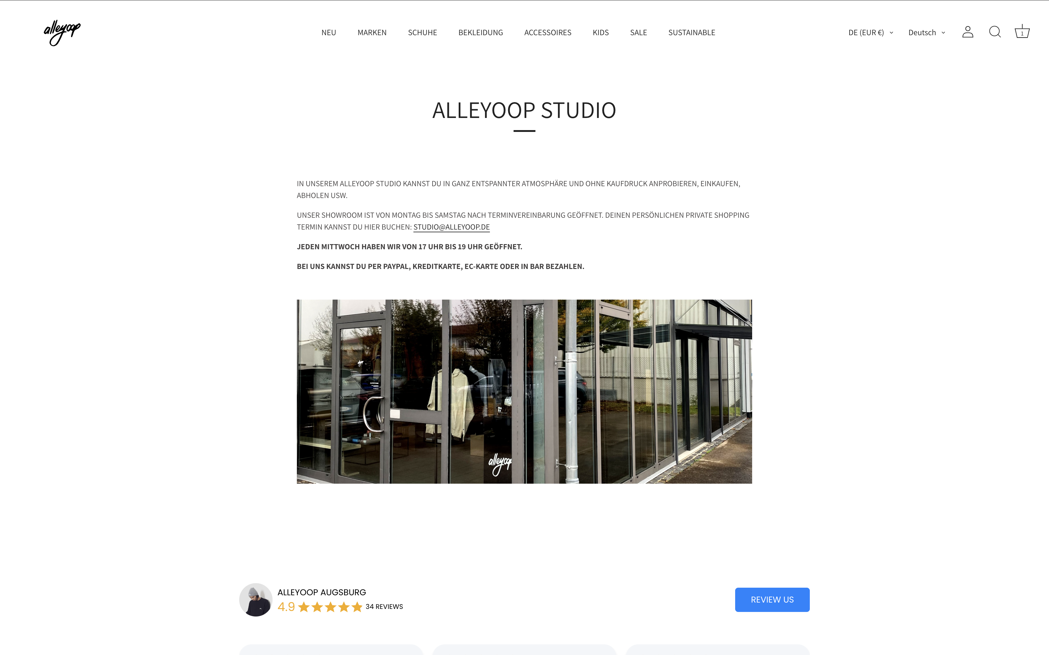 Content-Bereich des Alleyoop Shopify-Shops